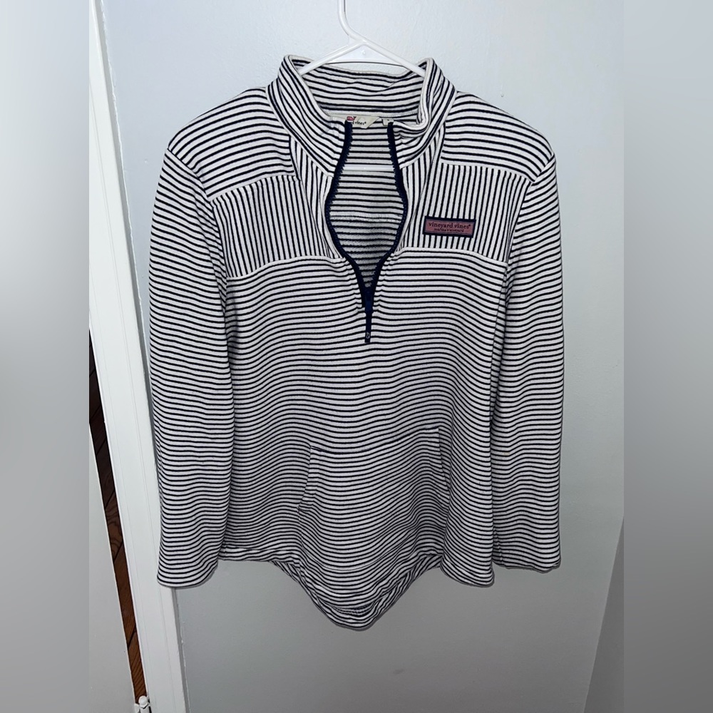 Vineyard Vines Shep Shirt - navy and white stripped quarter zip